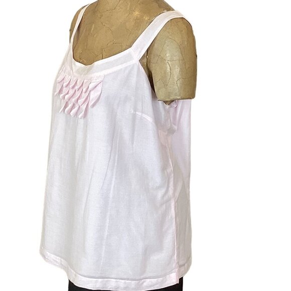 Ann Taylor LOFT Sleeveless Cotton-Silk Top Tiered-Ruffle Neckline XL Pink 276E - Picture 4 of 7